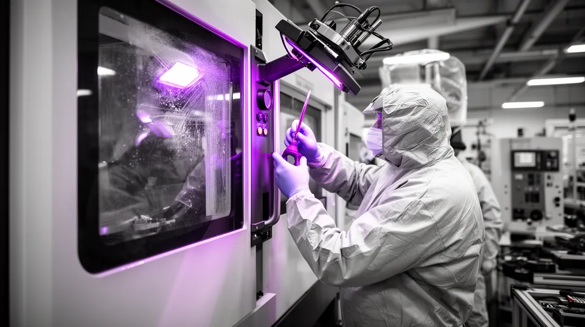 Technician maintaining a machine vision development inspection station