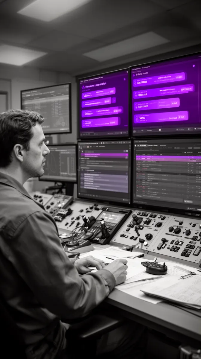Maintenance planner viewing AI-driven predictive maintenance alerts integrated into a CMMS dashboard