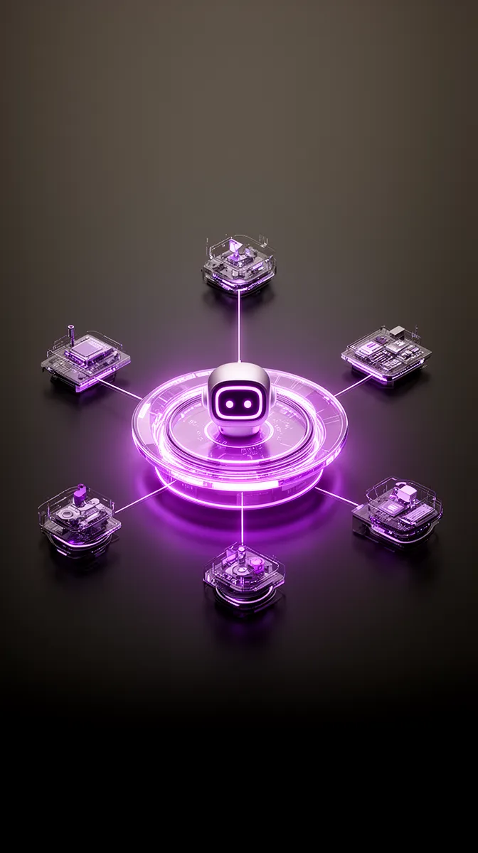 Central integration hub connecting an employee chatbot to multiple enterprise systems