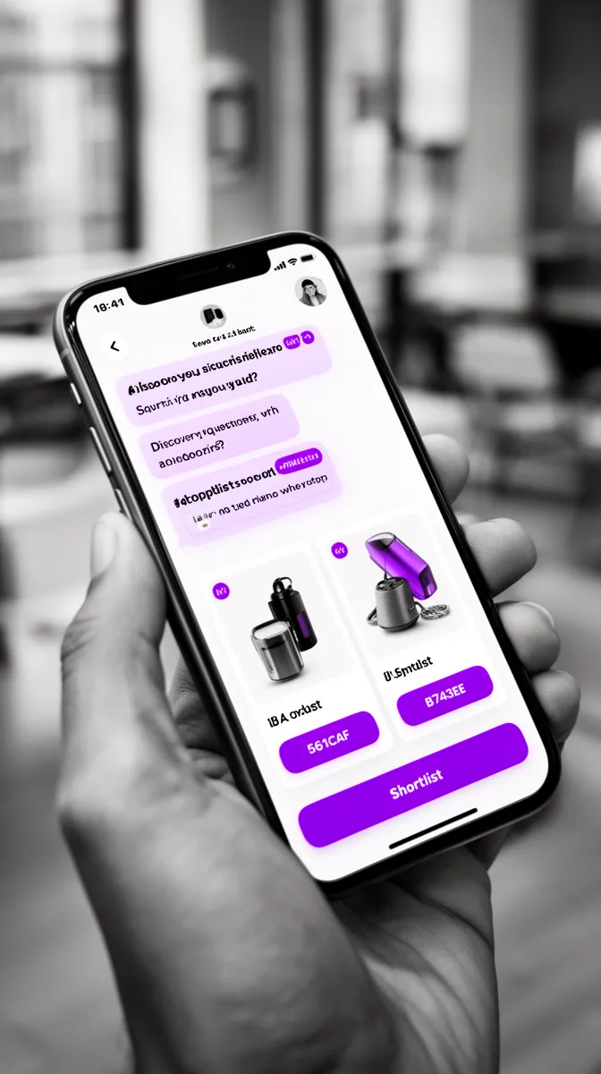 Mobile ecommerce chatbot acting as guided shopping assistant with product suggestions