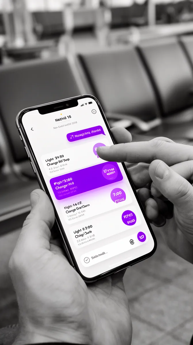 Traveler viewing clear rebooking options on a mobile travel chatbot interface