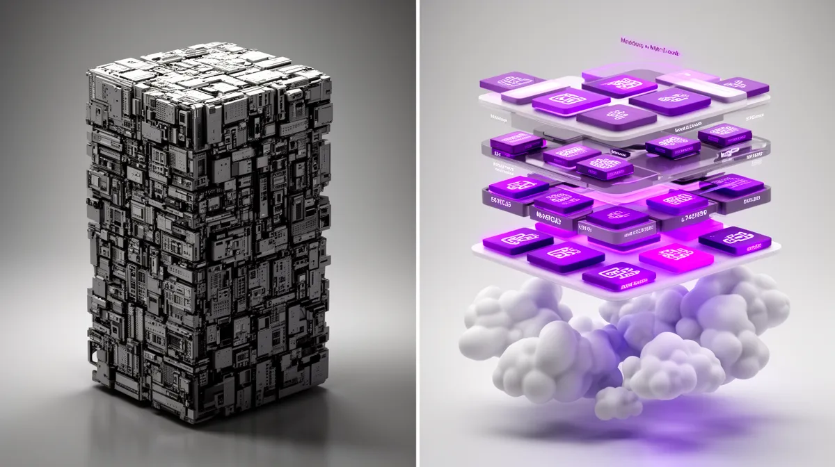 Illustration comparing monolithic single-cloud AI stack with modular multi-cloud cloud AI platform development