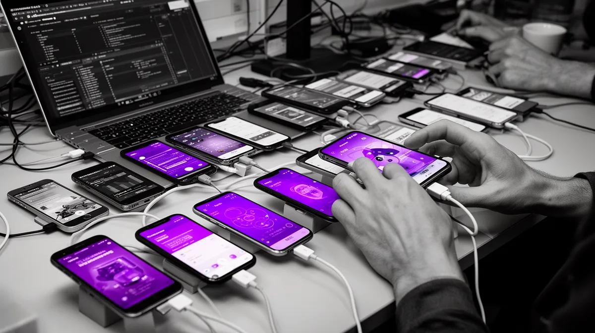 Developer testing on-device inference performance across multiple phones for AI mobile app development