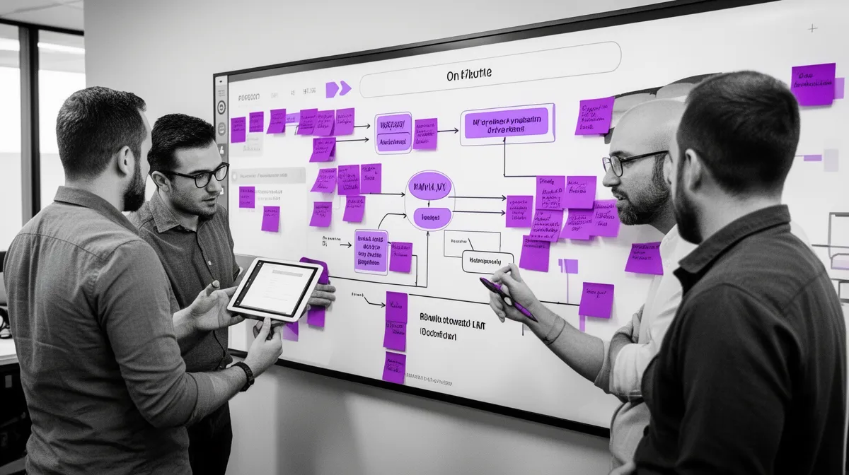 Operations team mapping an end-to-end workflow for business AI solutions