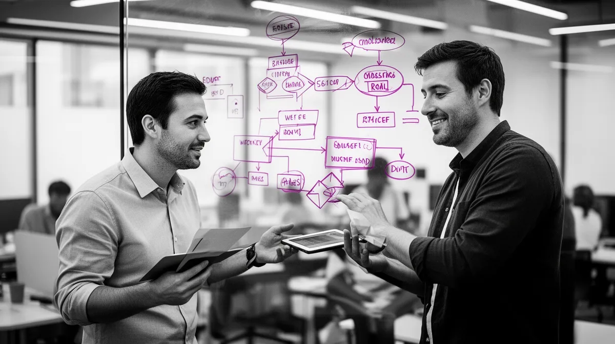 Ops leader and engineer reviewing workflow automation requirements for an ai automation company evaluation