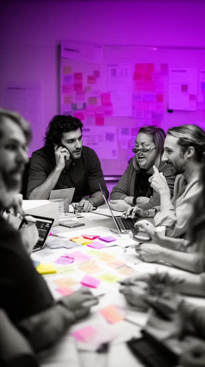 Team workshop planning phased rollout for voice bot and chatbot automation