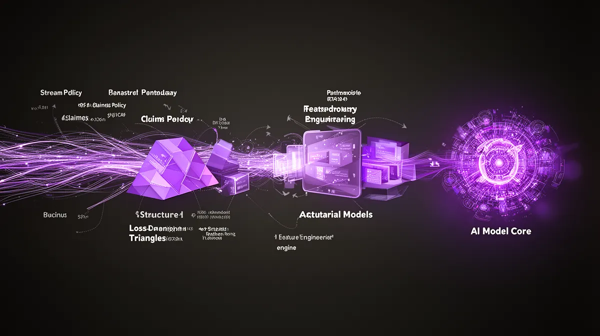 Conceptual data pipeline integrating loss development triangles into insurance AI models
