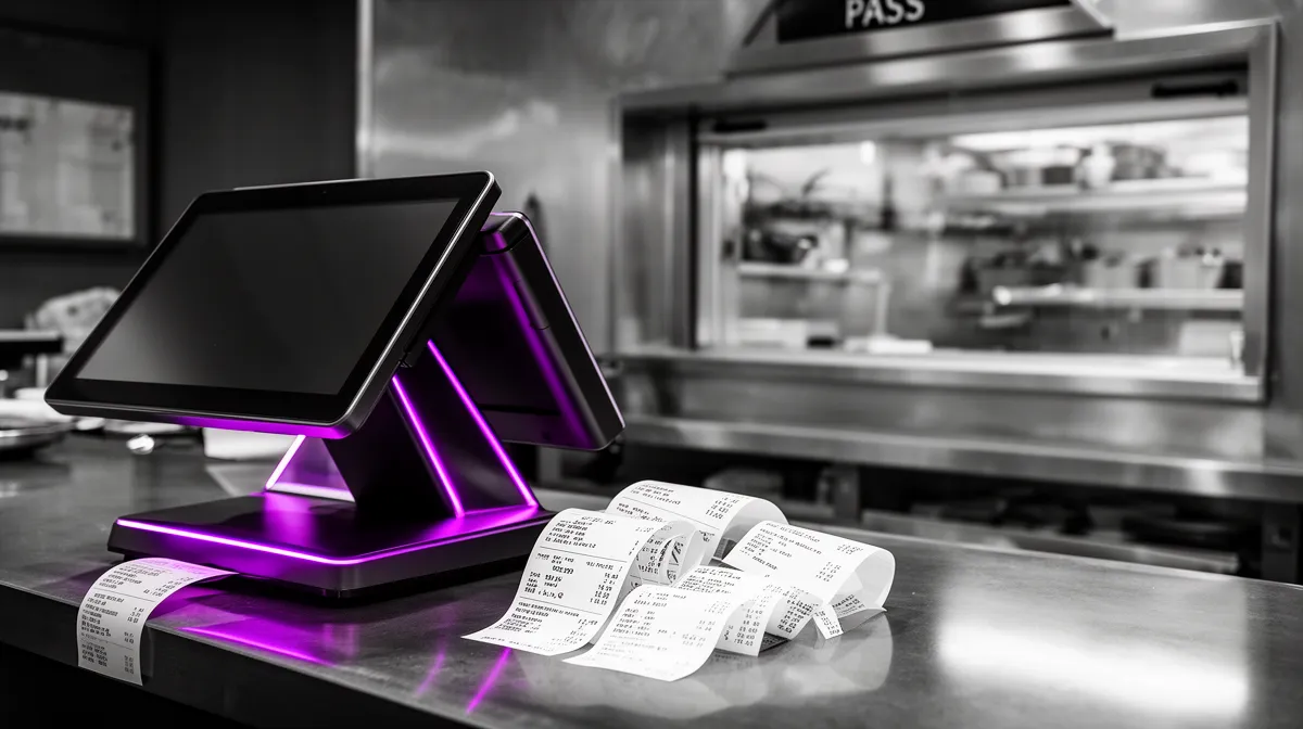 POS terminal and order tickets representing POS system integration for restaurant chatbot development