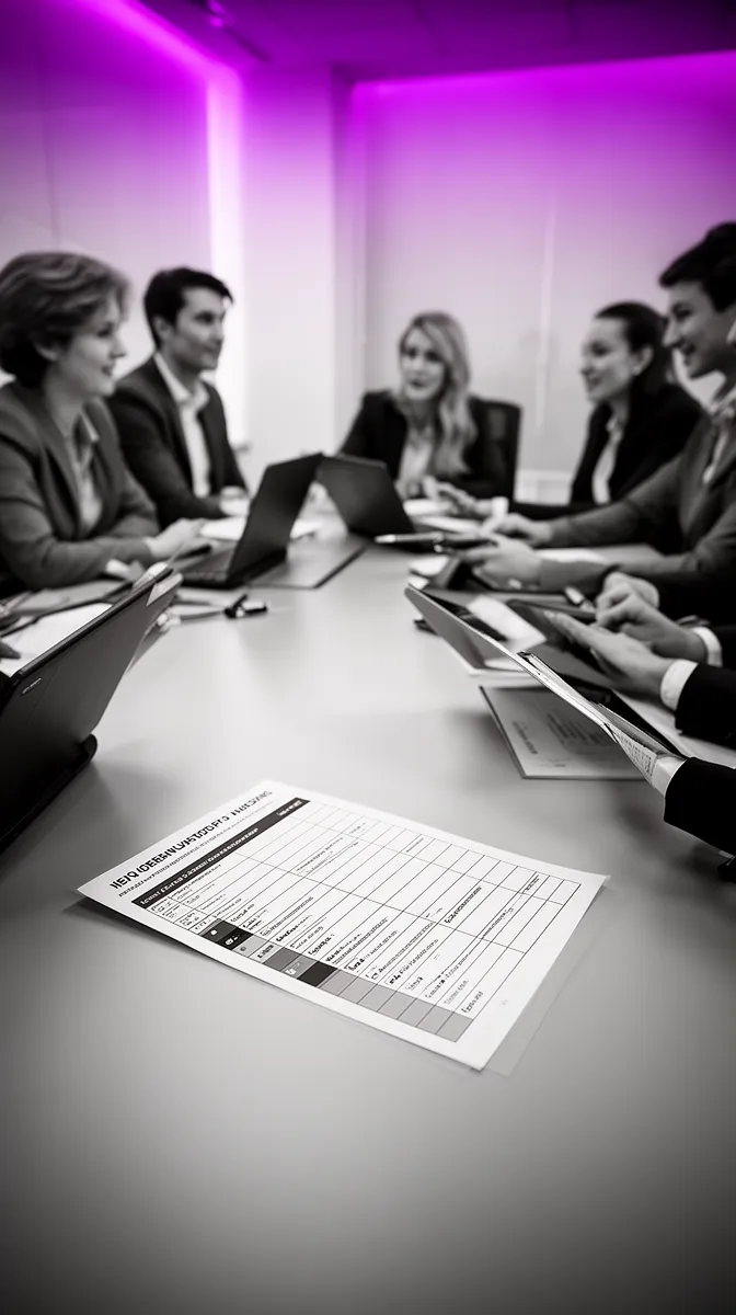 Procurement team evaluating a predictive analytics vendor using a scorecard