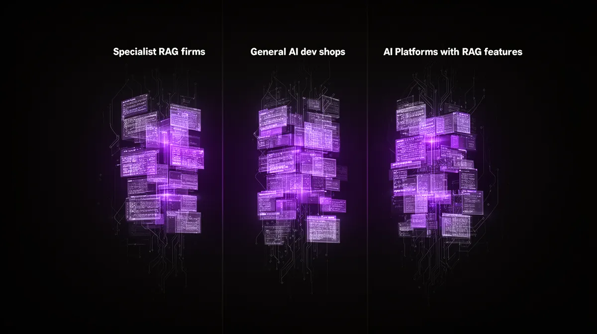 Visual comparison of three RAG vendor archetypes for choosing a RAG development company