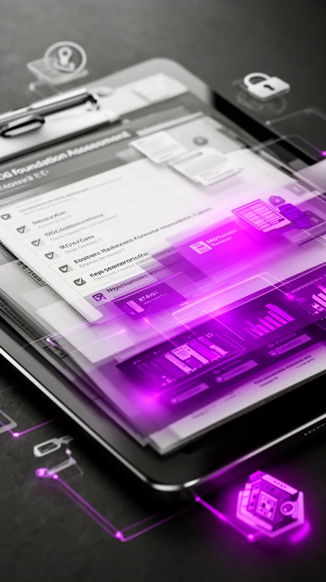 RAG foundation assessment framework concept showing a structured checklist and interconnected assessment dimensions