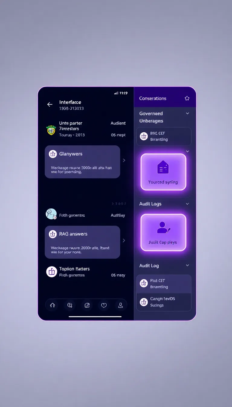 Governed RAG answer interface concept with citations, provenance tracking, and audit trail elements