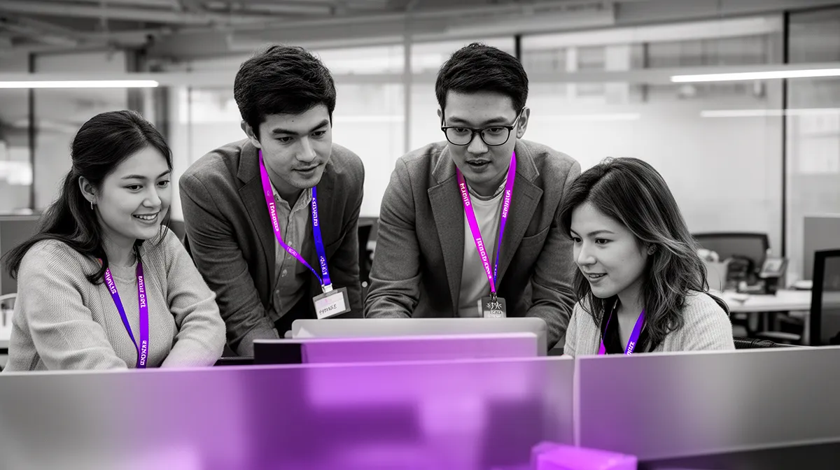 Employees collaborating across departments with role-based access control boundaries