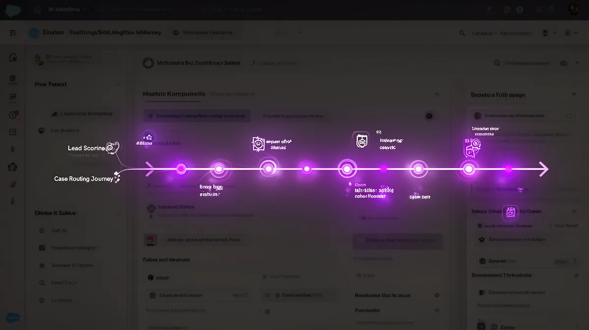Conceptual view of Salesforce Einstein AI features mapped to sales and service workflows for Salesforce AI integration
