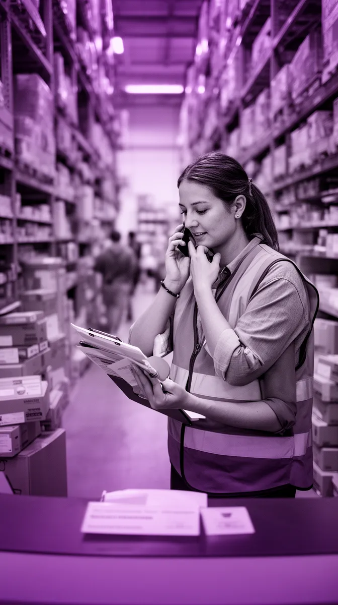 Customer using a self-service phone assistant while multitasking at work