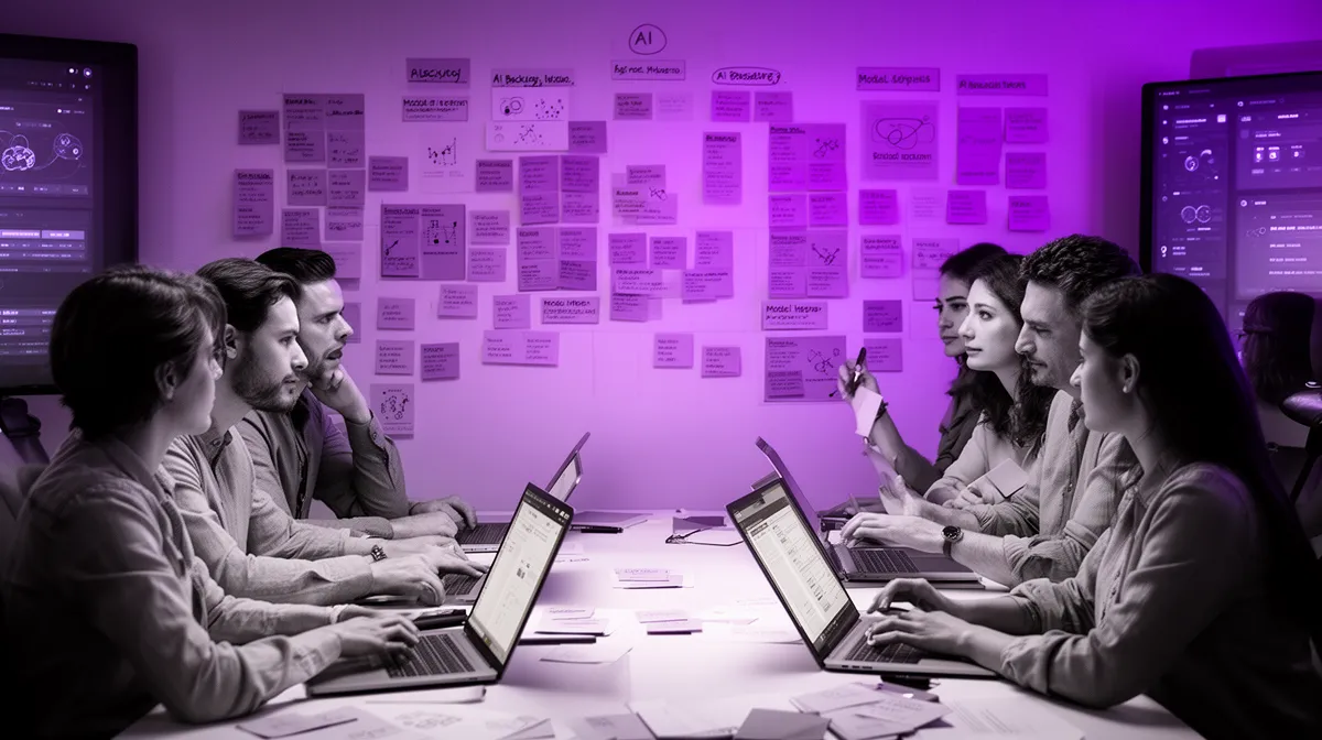 Agile sprint planning session organizing backlog items for custom AI model development