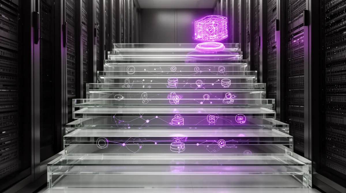 Conceptual staircase showing progression from prompt engineering to RAG with fine-tuning as the final optional step for business LLMs
