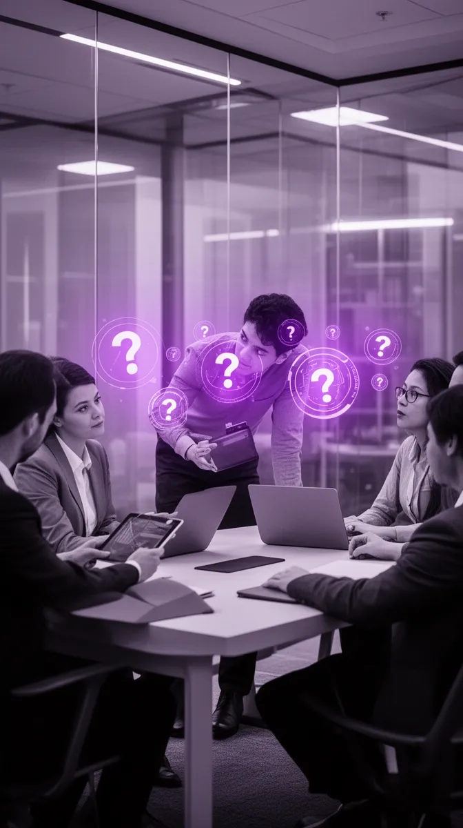 Stakeholders evaluating and questioning an nlp development vendor