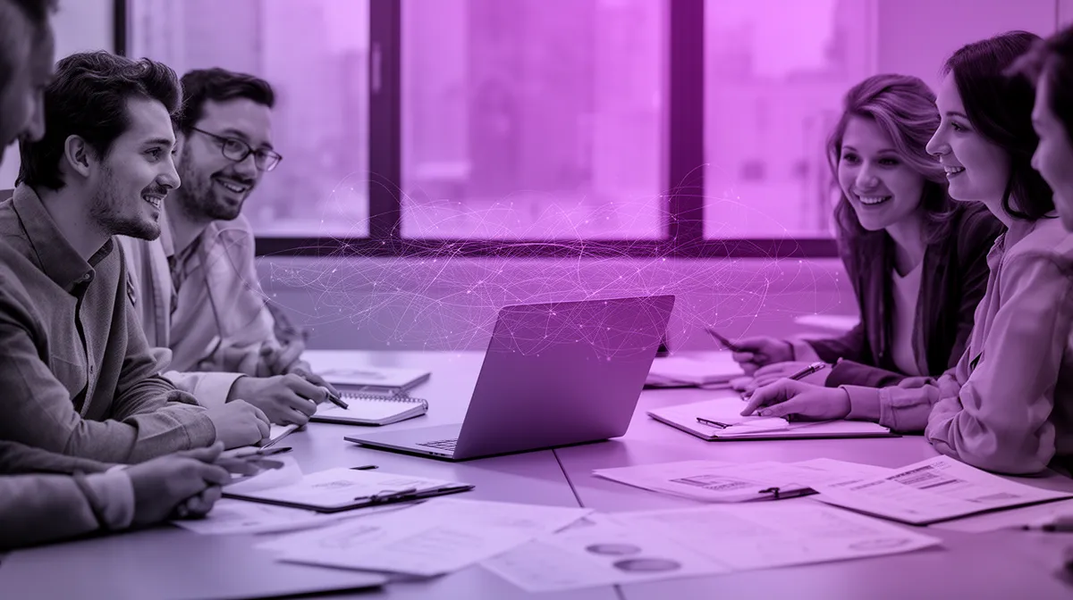 Team using enterprise data search AI to align on a decision with shared evidence