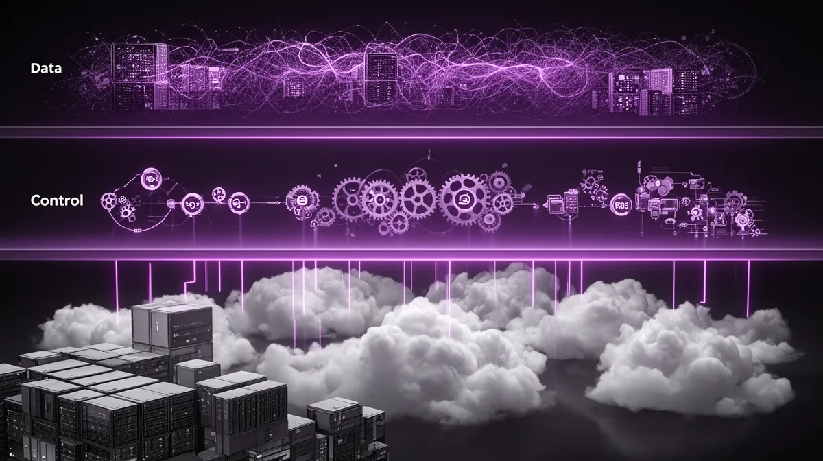 Conceptual illustration of data plane abstraction, control plane abstraction, and compute plane for cloud ai platform architecture across multiple clouds