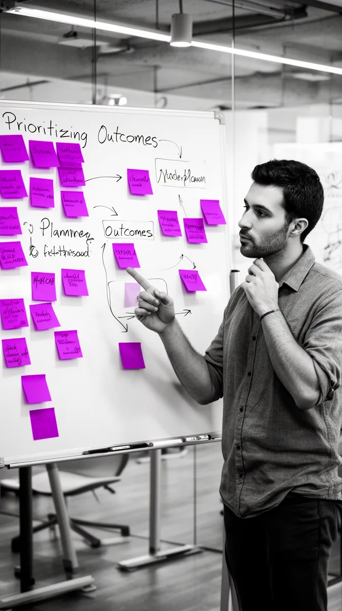 Product manager planning value metrics for AI software products using a workflow board