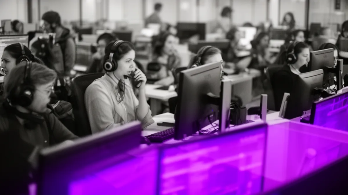 Busy call center floor illustrating cost per interaction and AHT pressure