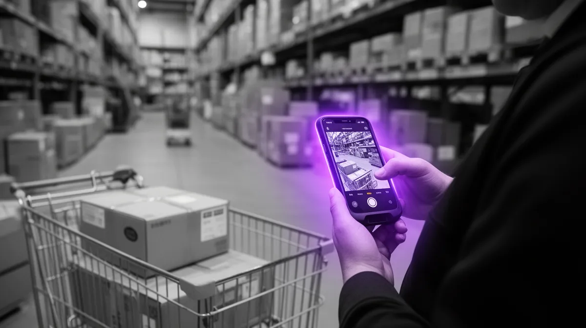 Operations worker using a handheld device in a workflow-first visual AI solutions deployment