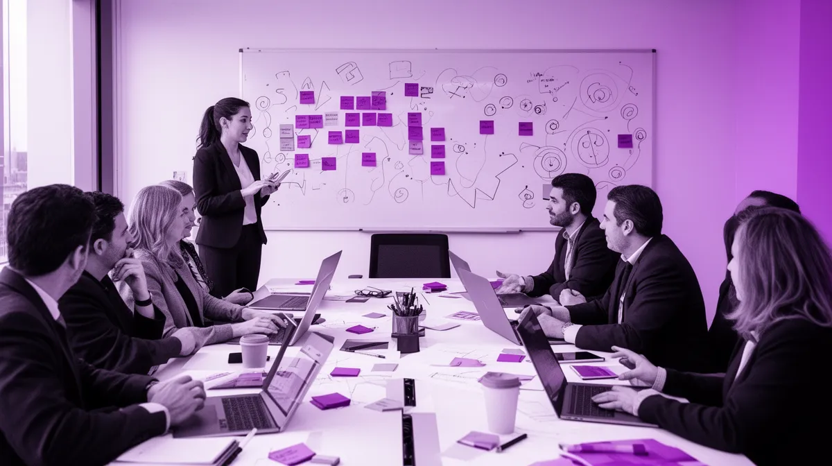 Cross-functional workshop designing workflow integration for generative AI solutions