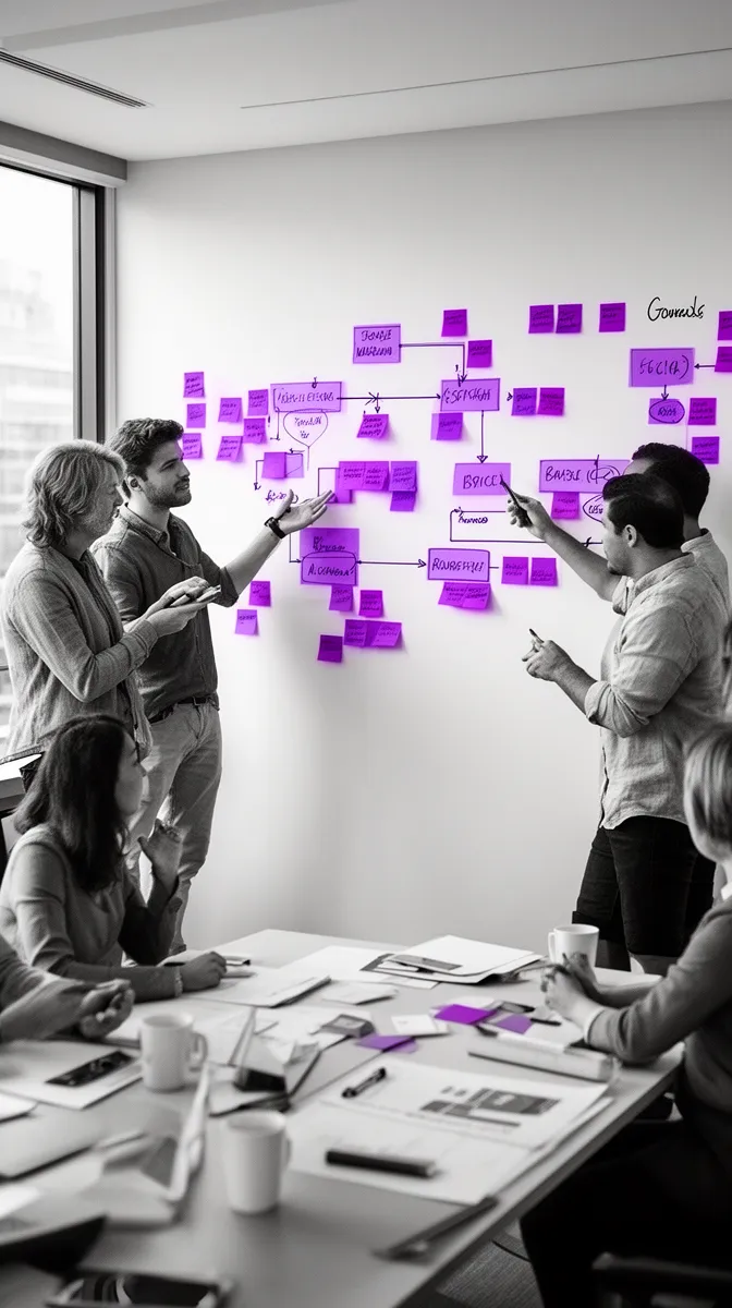 Cross-functional workshop mapping workflows to achieve AI problem-solution fit