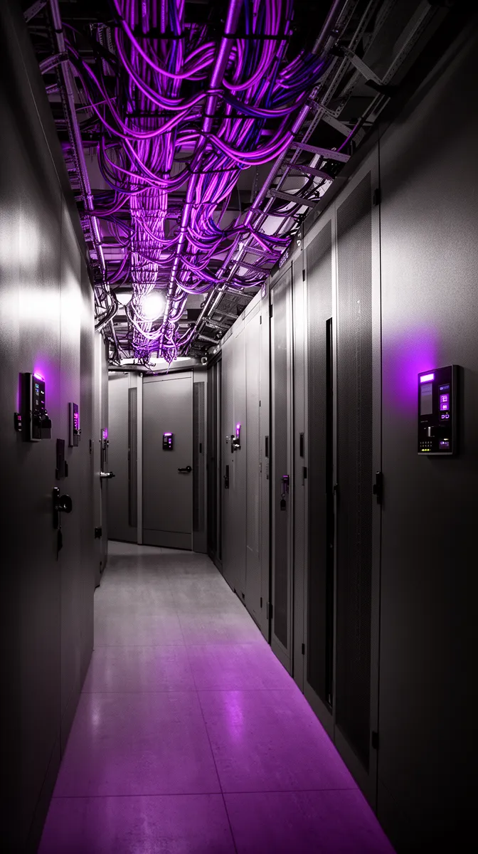 Controlled access data center corridor representing zero trust chatbot architecture