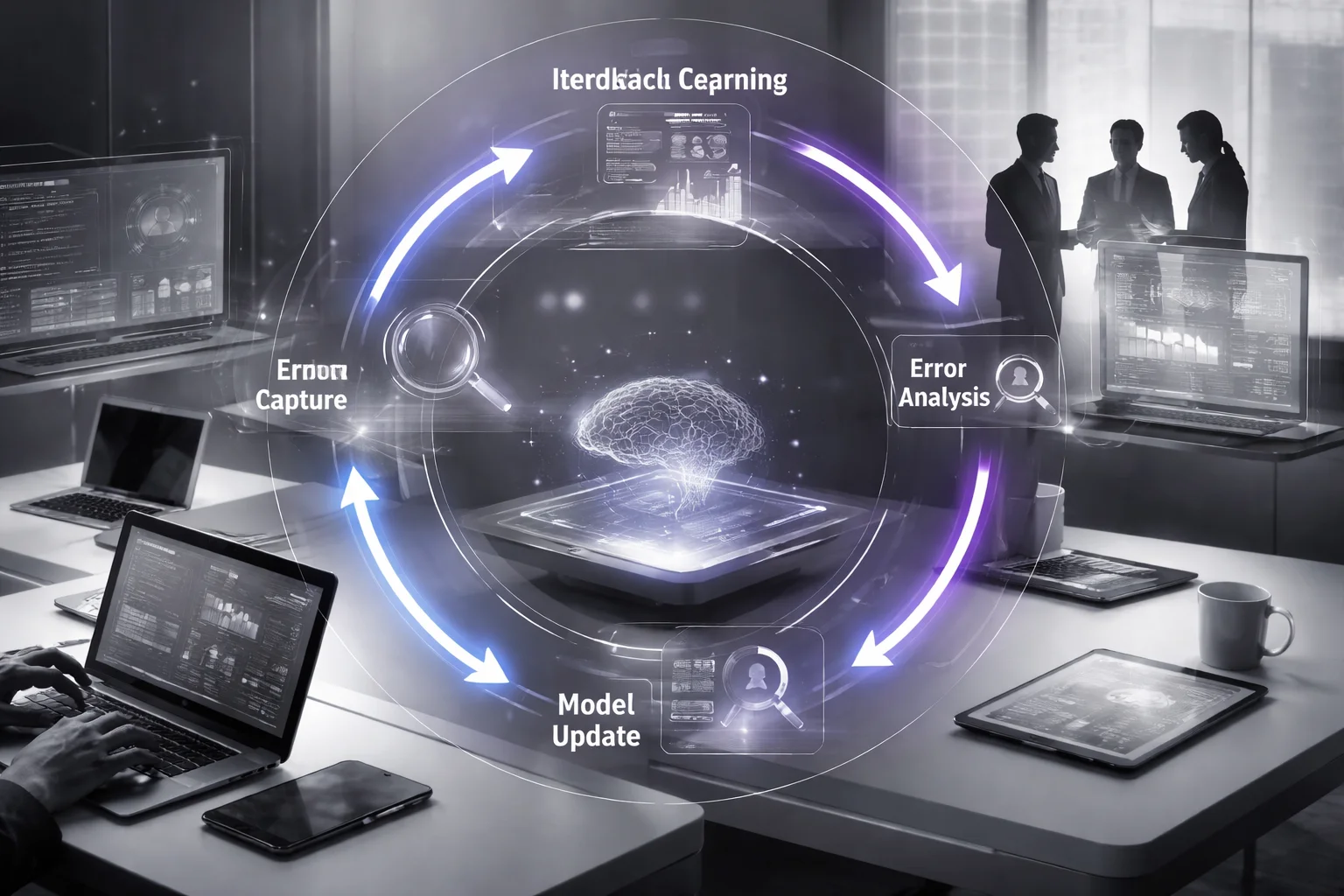 AI learning loop architecture with feedback and improvement cycles