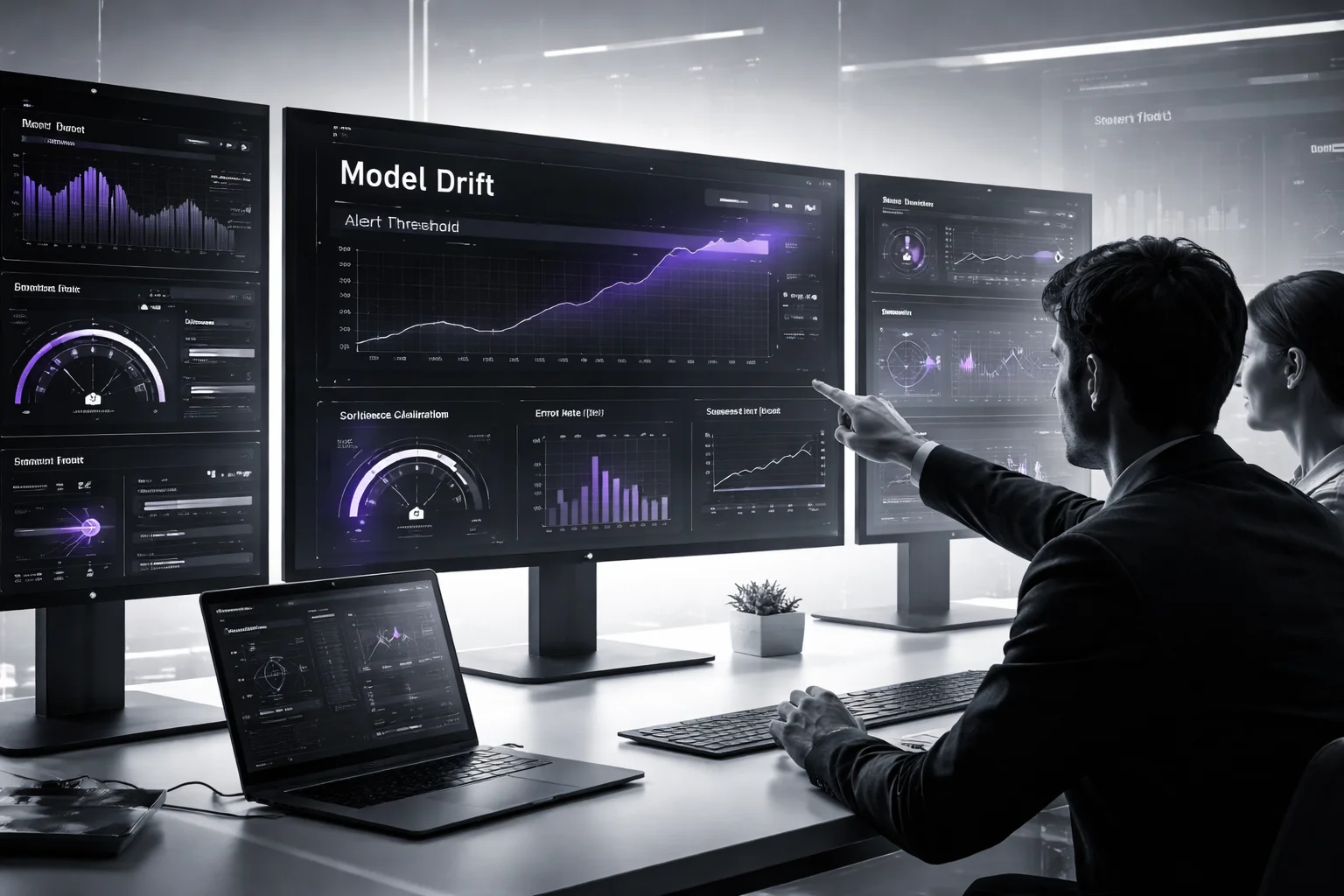 AI drift monitoring workflow with alerts and review steps