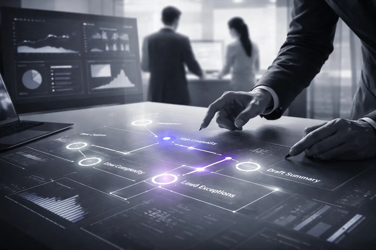 Claims team reviewing AI-supported case summaries