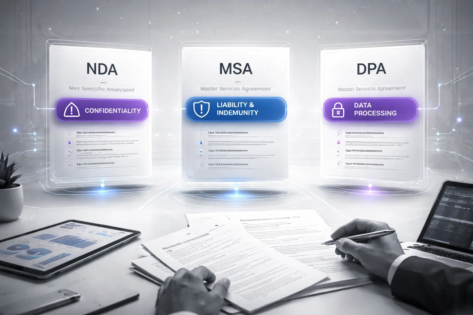 Type-specific contract analysis matrix for NDAs MSAs and DPAs