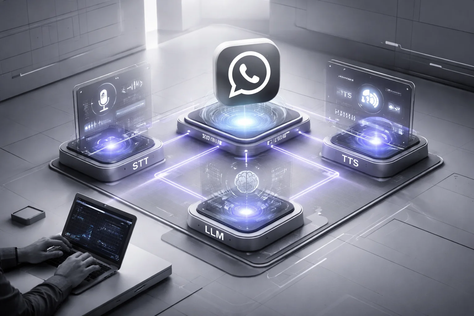 WhatsApp AI voice bot architecture with STT and TTS